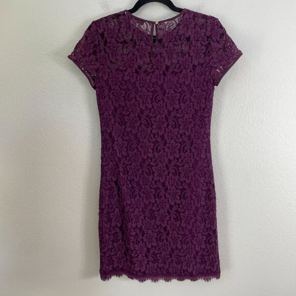 Diane Von Furstenberg Womens 4 Purple Lace Overlay Short Sleeve Dress - Picture 9 of 10